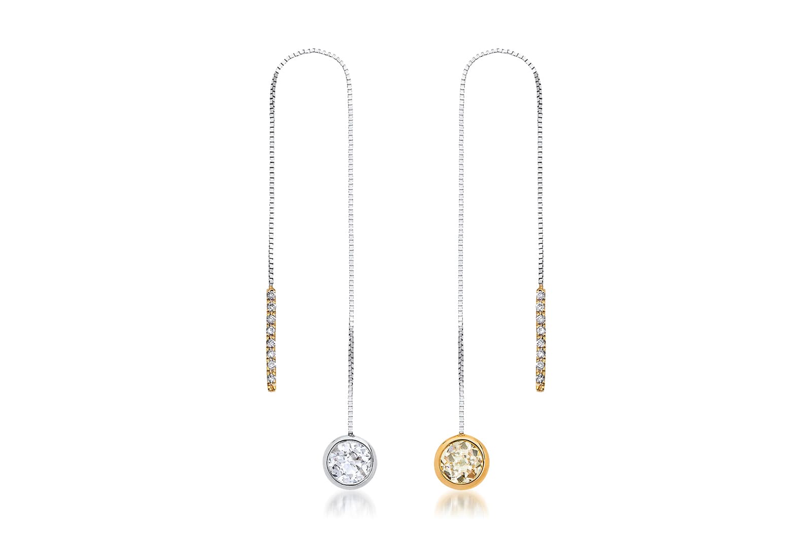  Thelma West Kiss Me at Sunset diamond earrings with a 0.50 carat white and 0.50 carat fancy yellow diamond set in gold