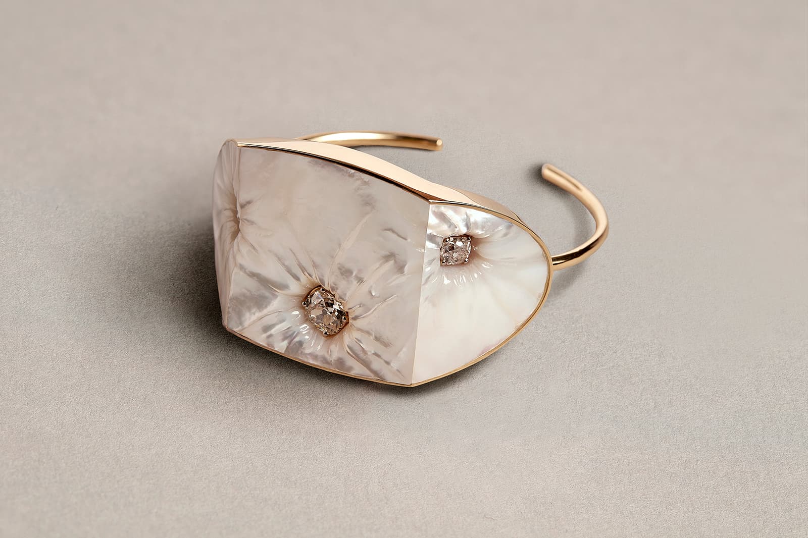  Melanie Georgacopoulos Diamond Embedded Bangle from the Carats Collection with mother of pearl and old cut diamonds of 2.34 carats