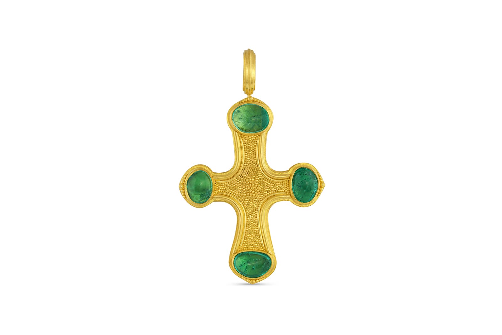   Loren Nicole Colonial Treasure pendant with 11.95 carats of Muzo emeralds in 22k yellow gold