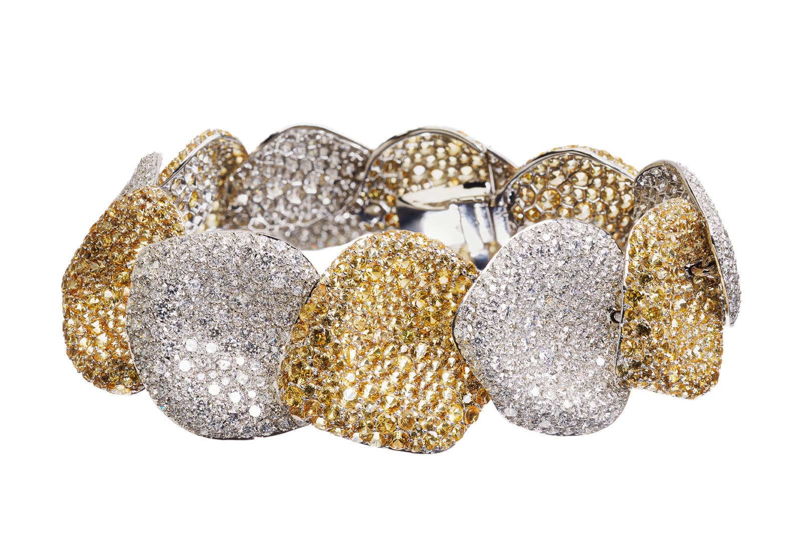  AENEA Foglio Di Rosa bracelet in white gold with diamonds and yellow sapphires 
