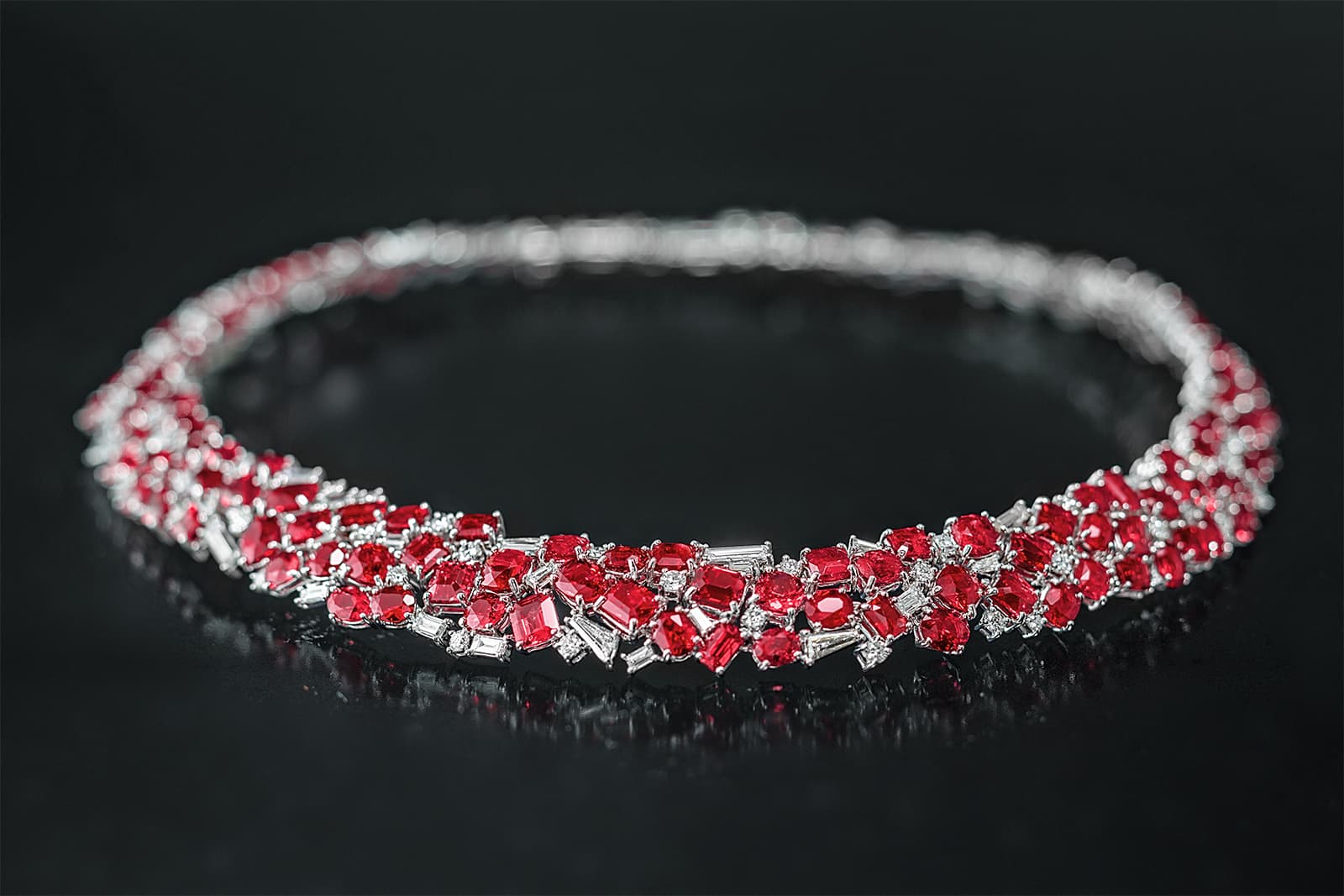 Alexander Laut red spinel and diamond collar necklace 