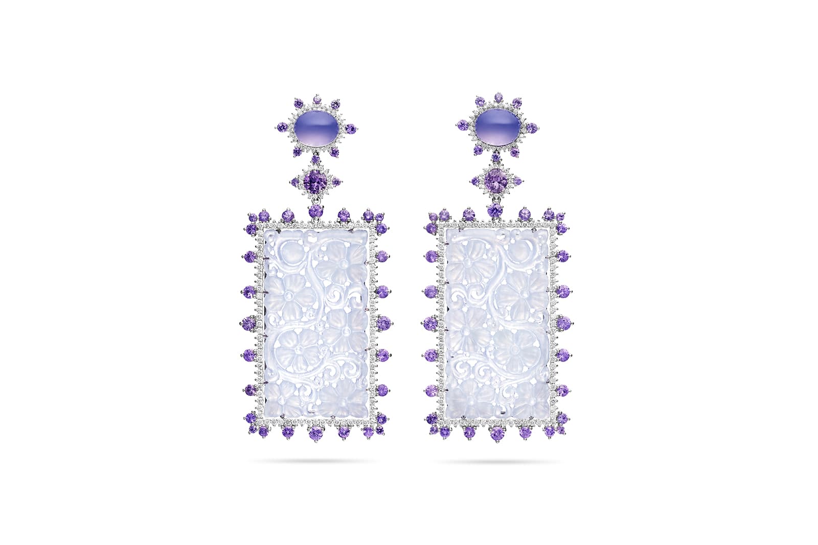  Paul Morelli Icy Jade earrings with purple sapphire, blue chalcedony and carved jade 