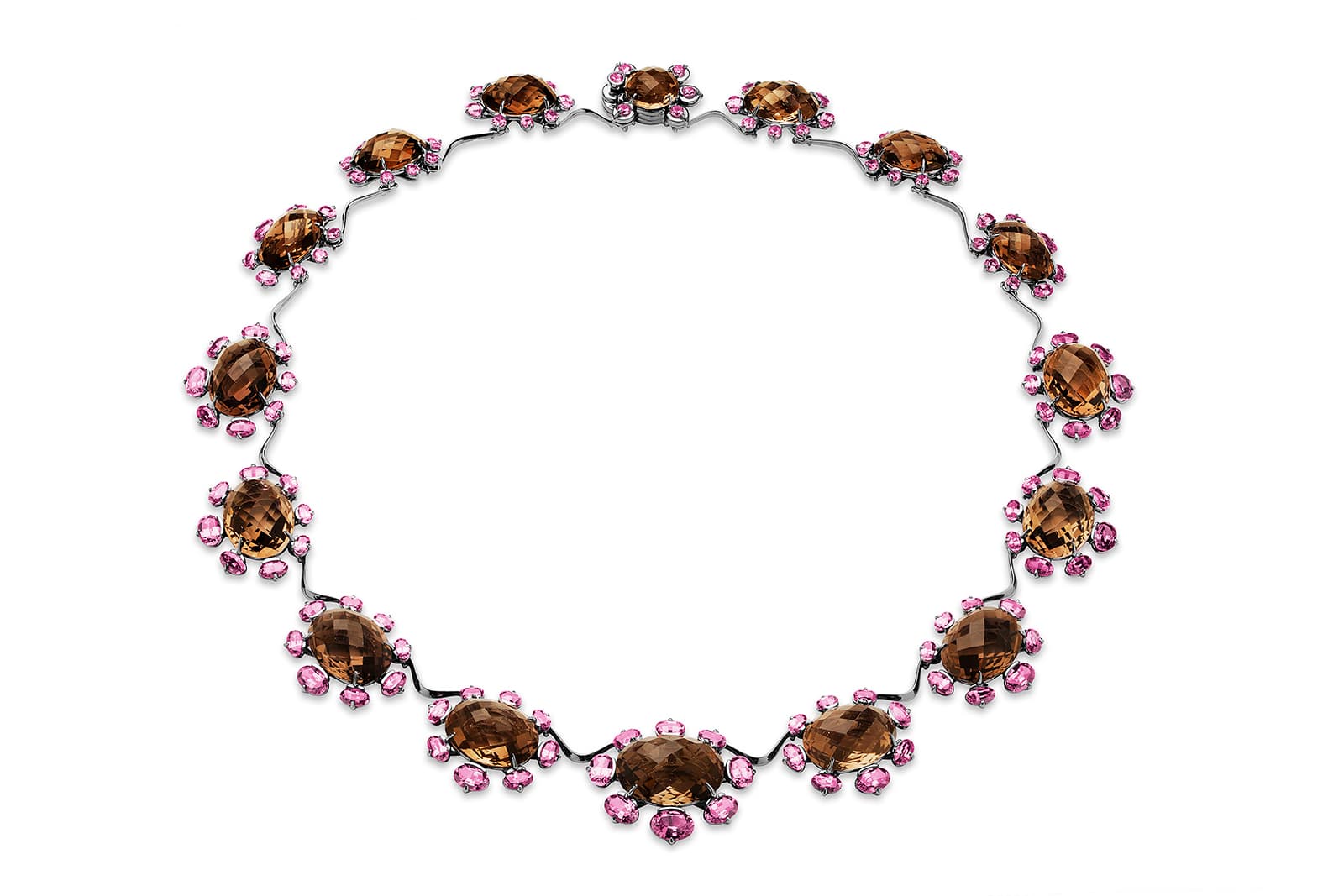  Paul Morelli Colette necklace with pink garnets, purple garnets and 126 carats of smoky quartz