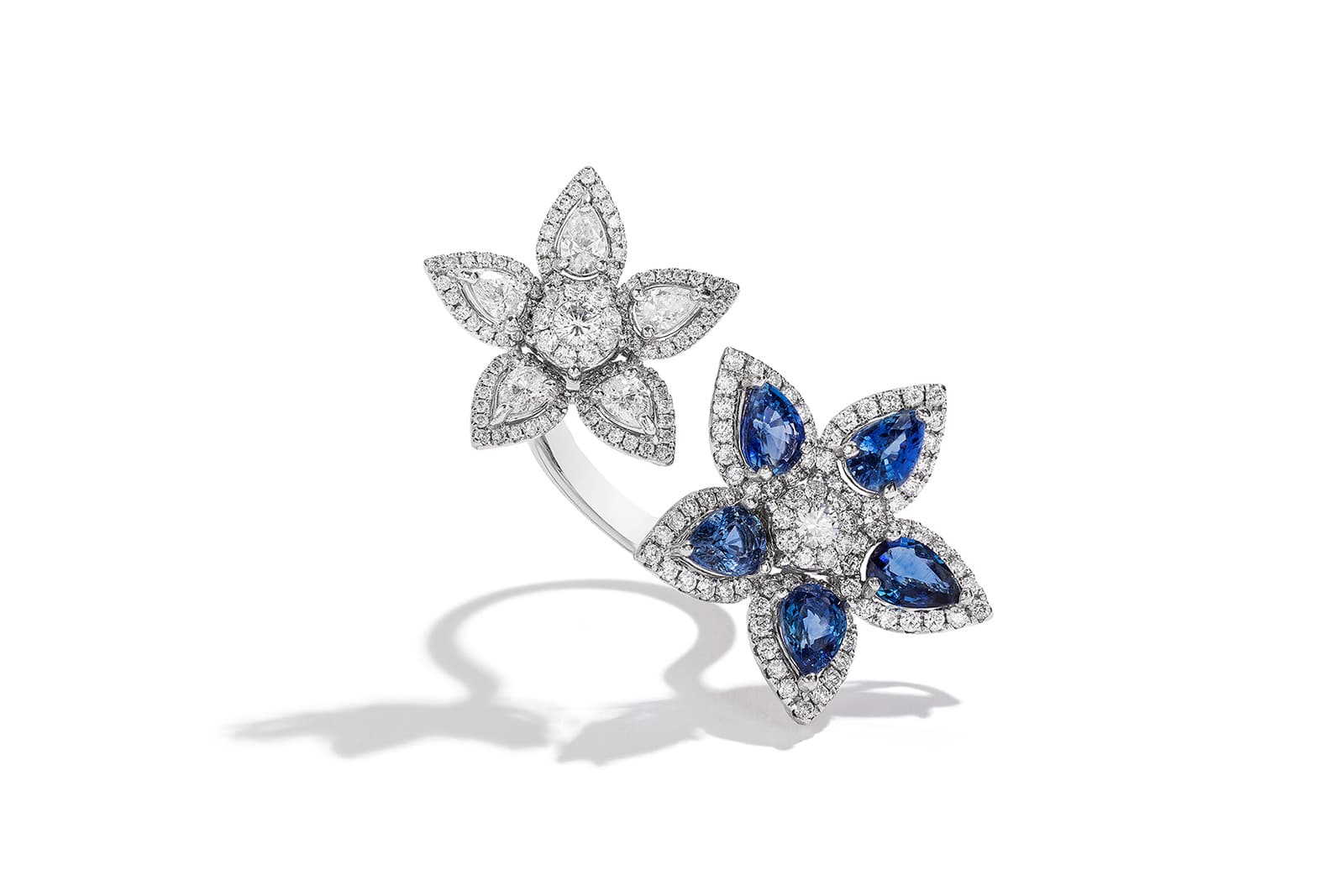  Piranesi Double Flower ring with diamonds and sapphires 
