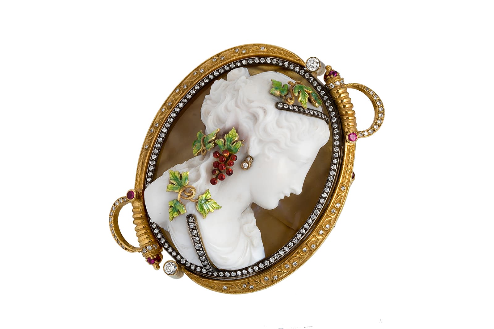  Lydia Courteille Dressed Cameo cocktail ring with diamonds and rubies 