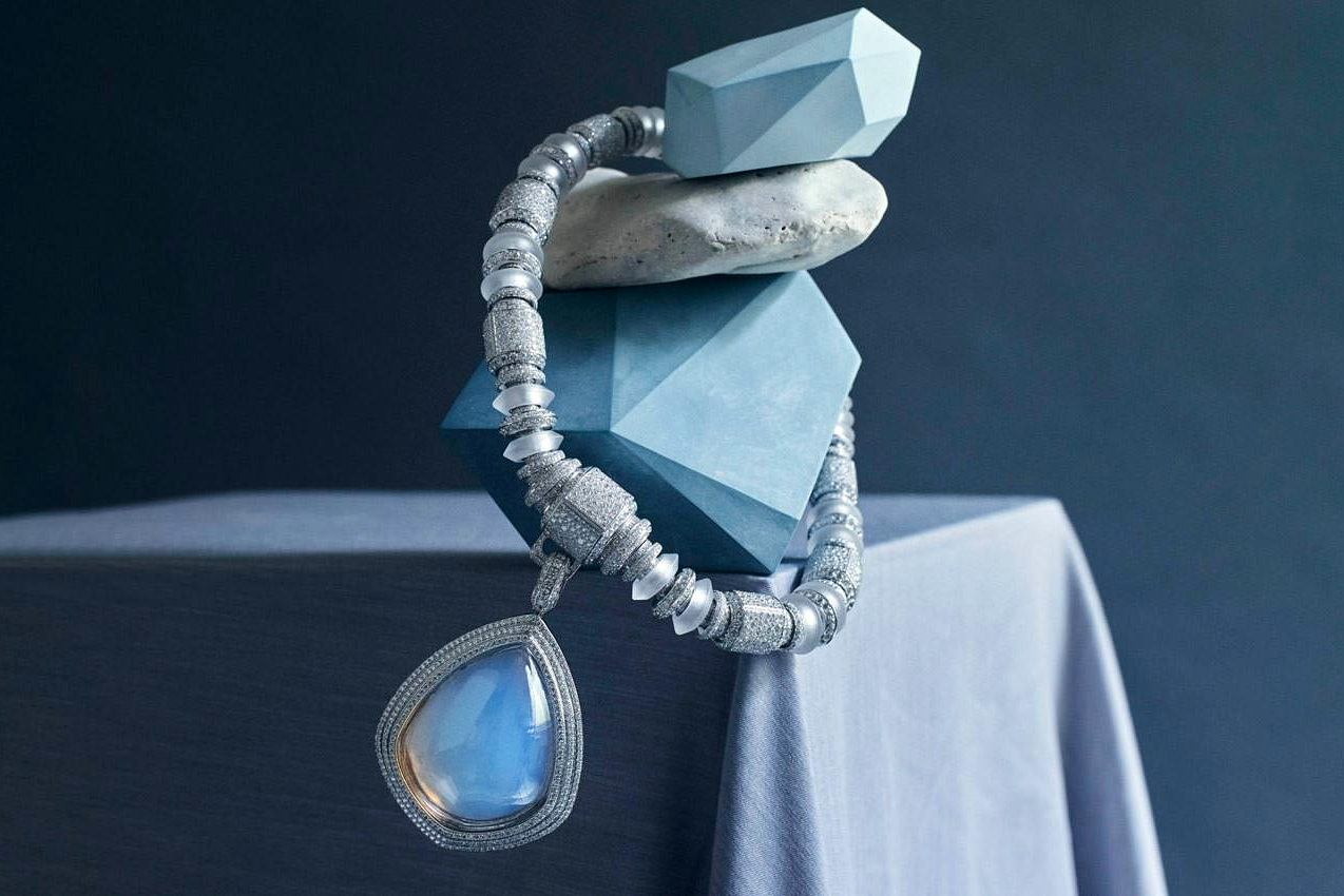 The exquisite Goutte de Ciel (A Drop of Sky) necklace from Boucheron's 2020 high jewellery collection, Contemplation