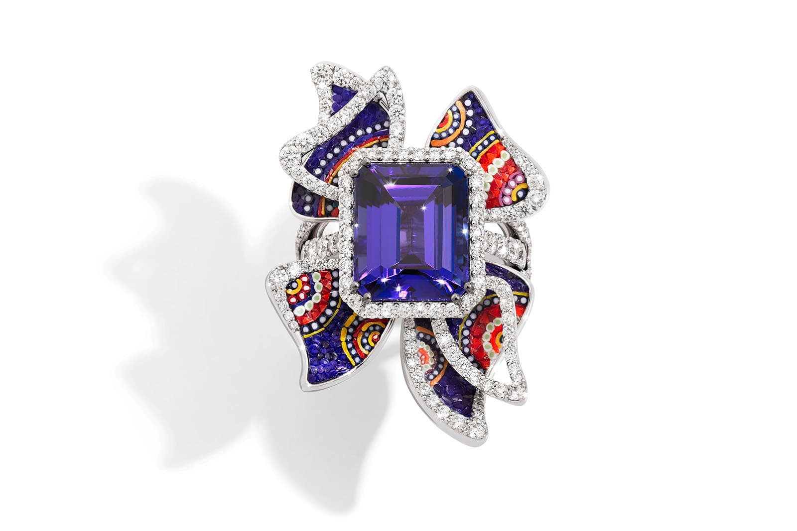 SICIS Infinity ring with tanzanite, diamonds and micro-mosaics 