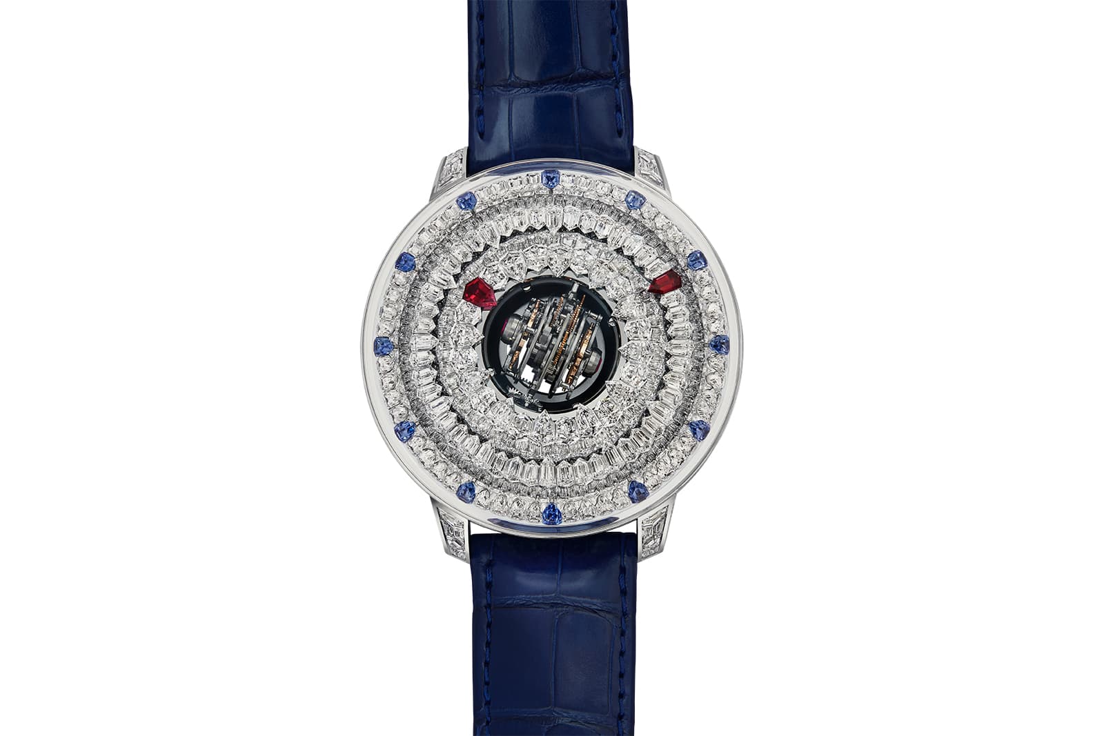  Jacob & Co The Mystery Tourbillon with two discs that rotate to tell the time, set with diamonds, sapphires and rubies