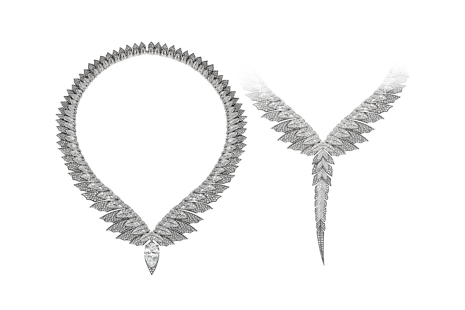  Stephen Webster's 18k white gold convertible feather collar with white diamonds