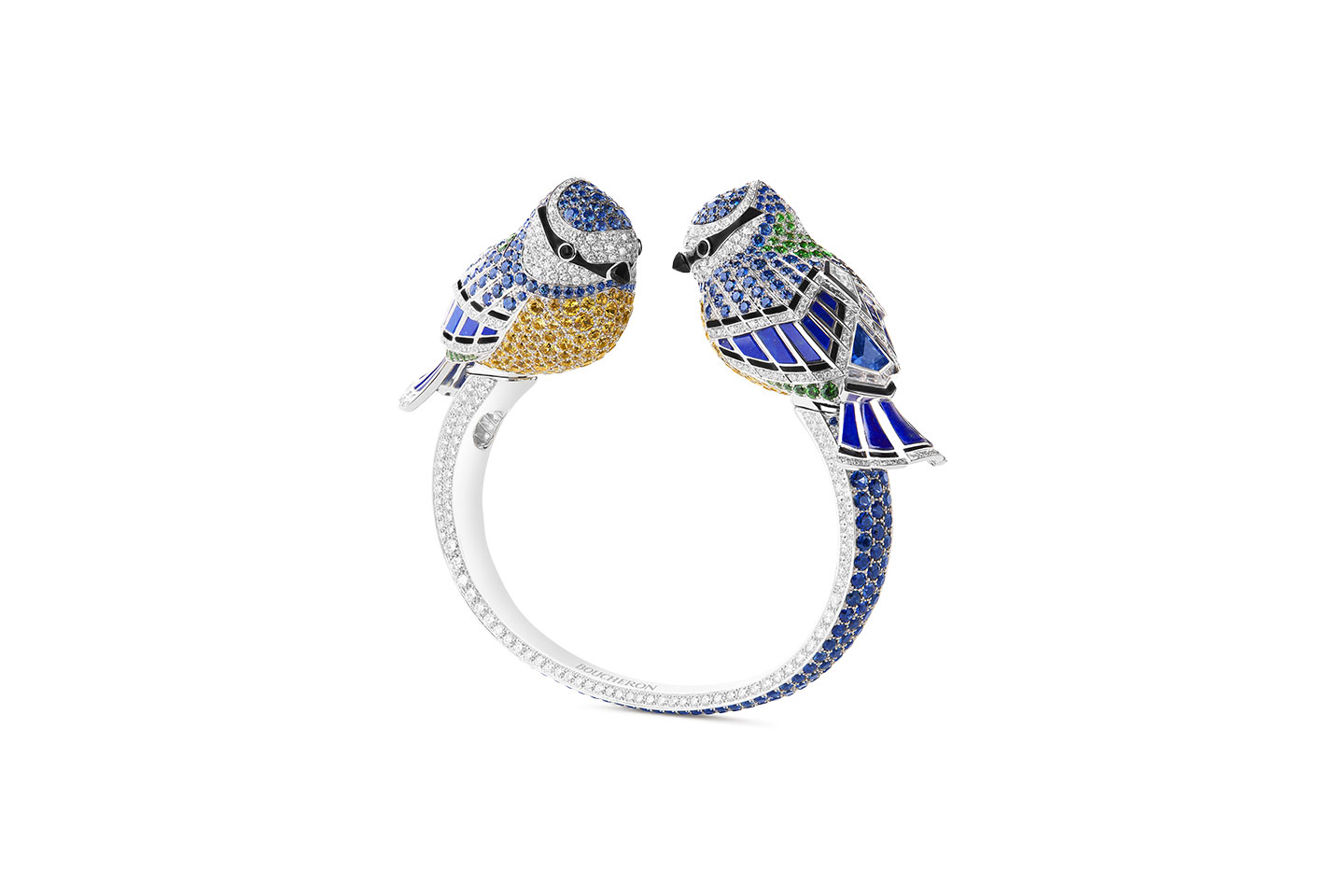  Boucheron blue tit bird ring with enamel inlay, coloured gemstones and diamonds