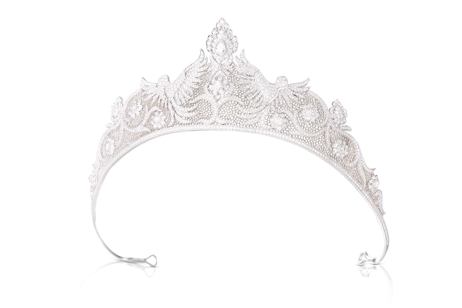  Buccellati Phoenix tiara with 10 carats of diamonds in openwork 18k white gold 
