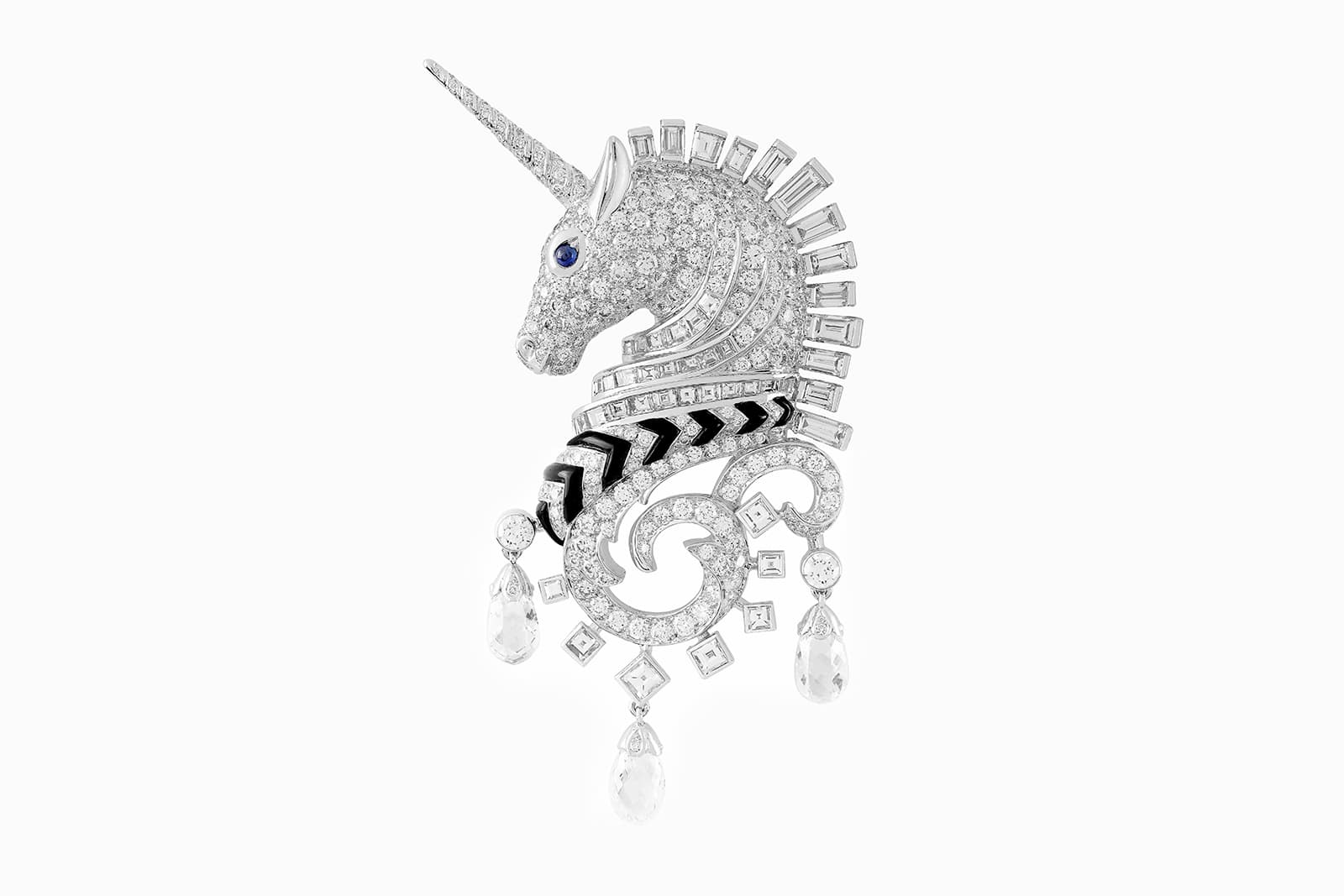 A Van Cleef & Arpels unicorn brooch with black enamel inlay and diamonds 