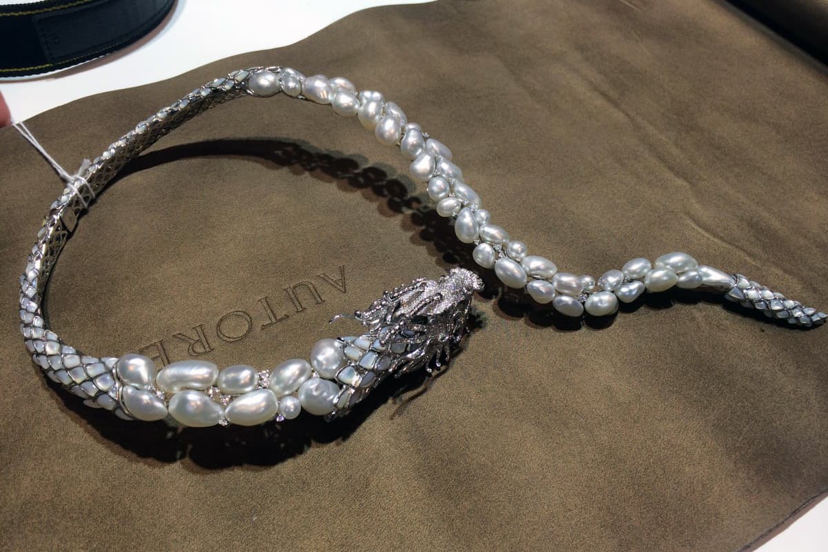 Autore Dragon necklace with keshi pearls and diamonds