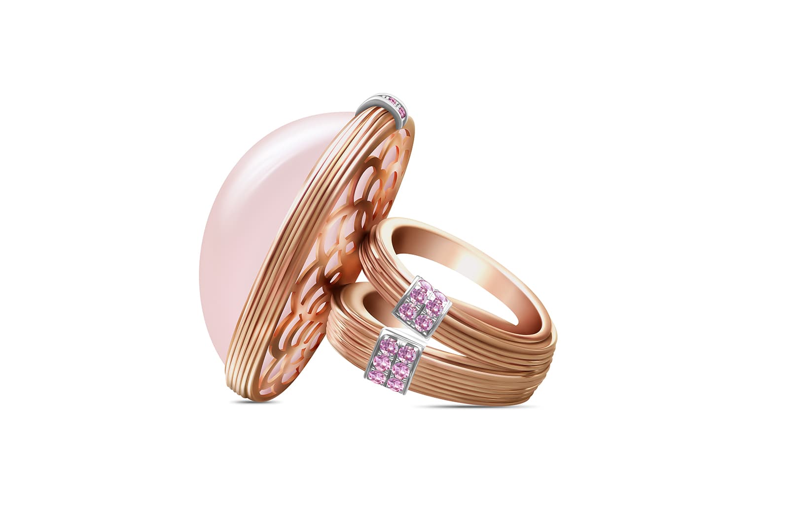  DA Style Madagascar rose quartz and pink sapphires in rose gold