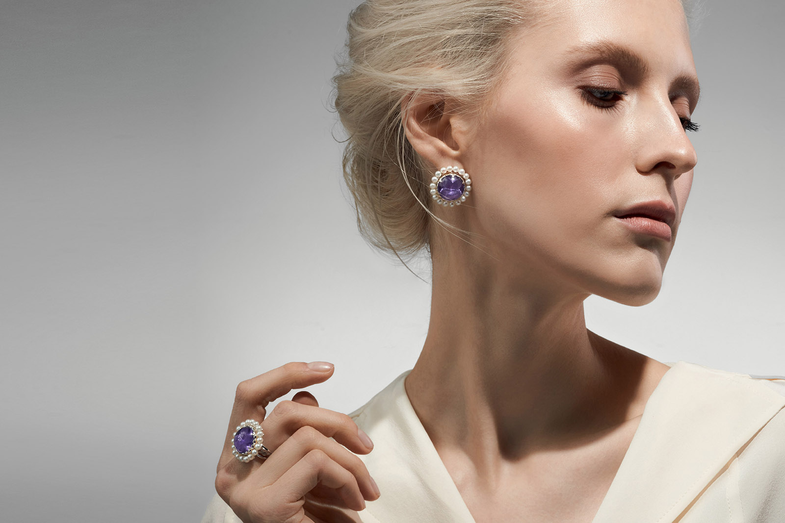  Earrings and matching ring from Natasha Libelle's Parma Violets collection