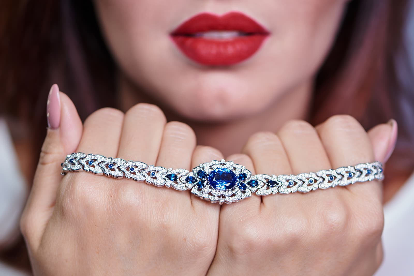 Nikolay Romanov Lavender bracelet  with tanzanites, sapphires and diamonds in 18k white gold