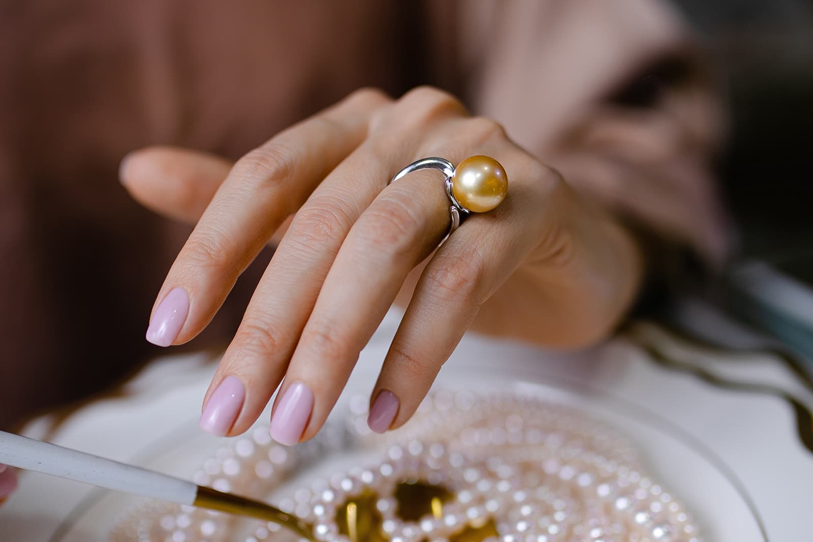  Podnebesnaya and Podnebesny ring from the Swan collection with South Sea gold pearls