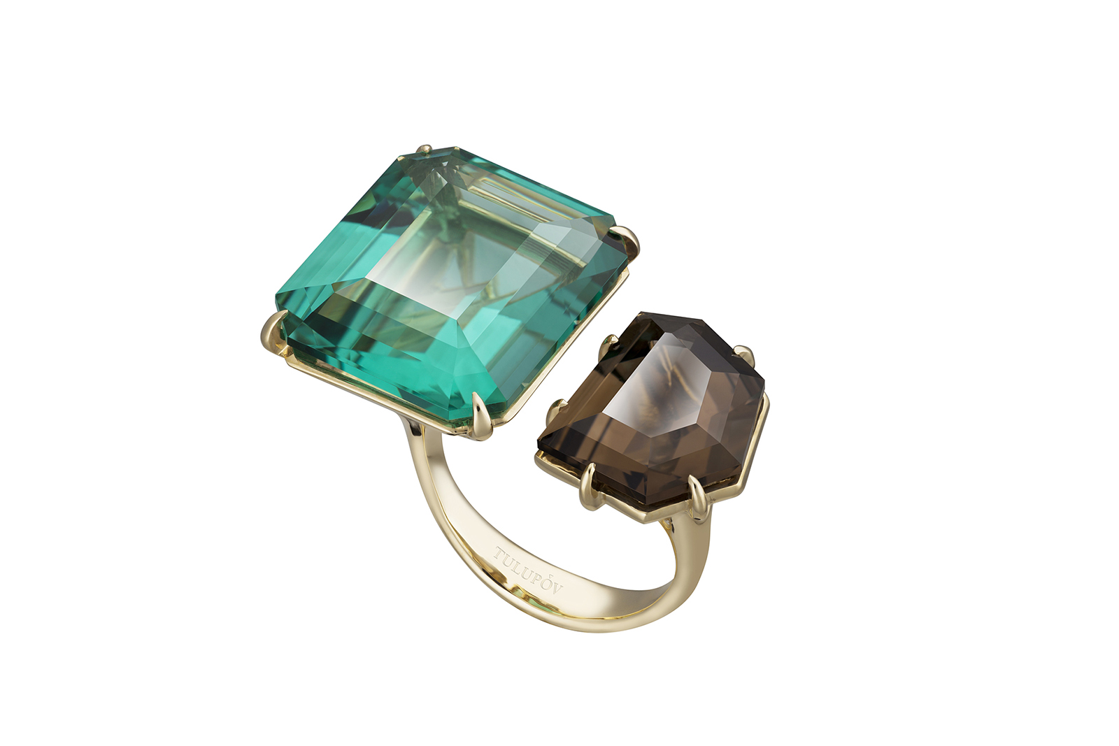  Tulupov Jewelry New Style ring with smoky quartz and topaz in gold
