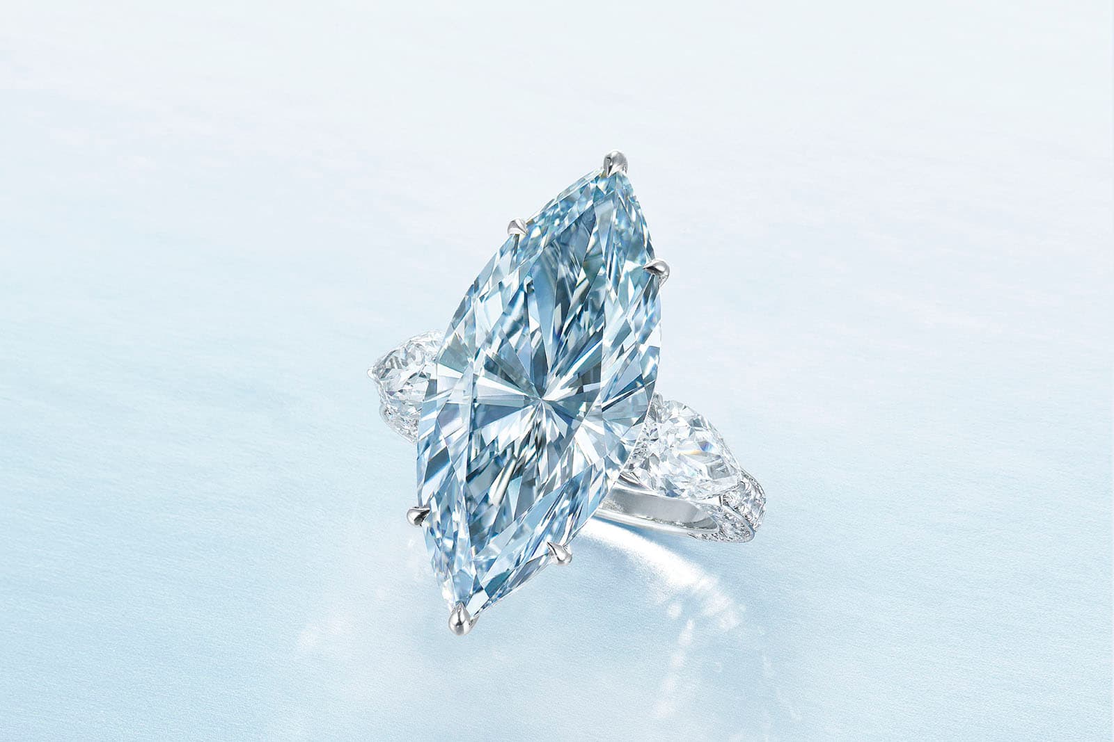  This 12.11 carat fancy intense blue diamond achieved a price per carat of $1.31 million