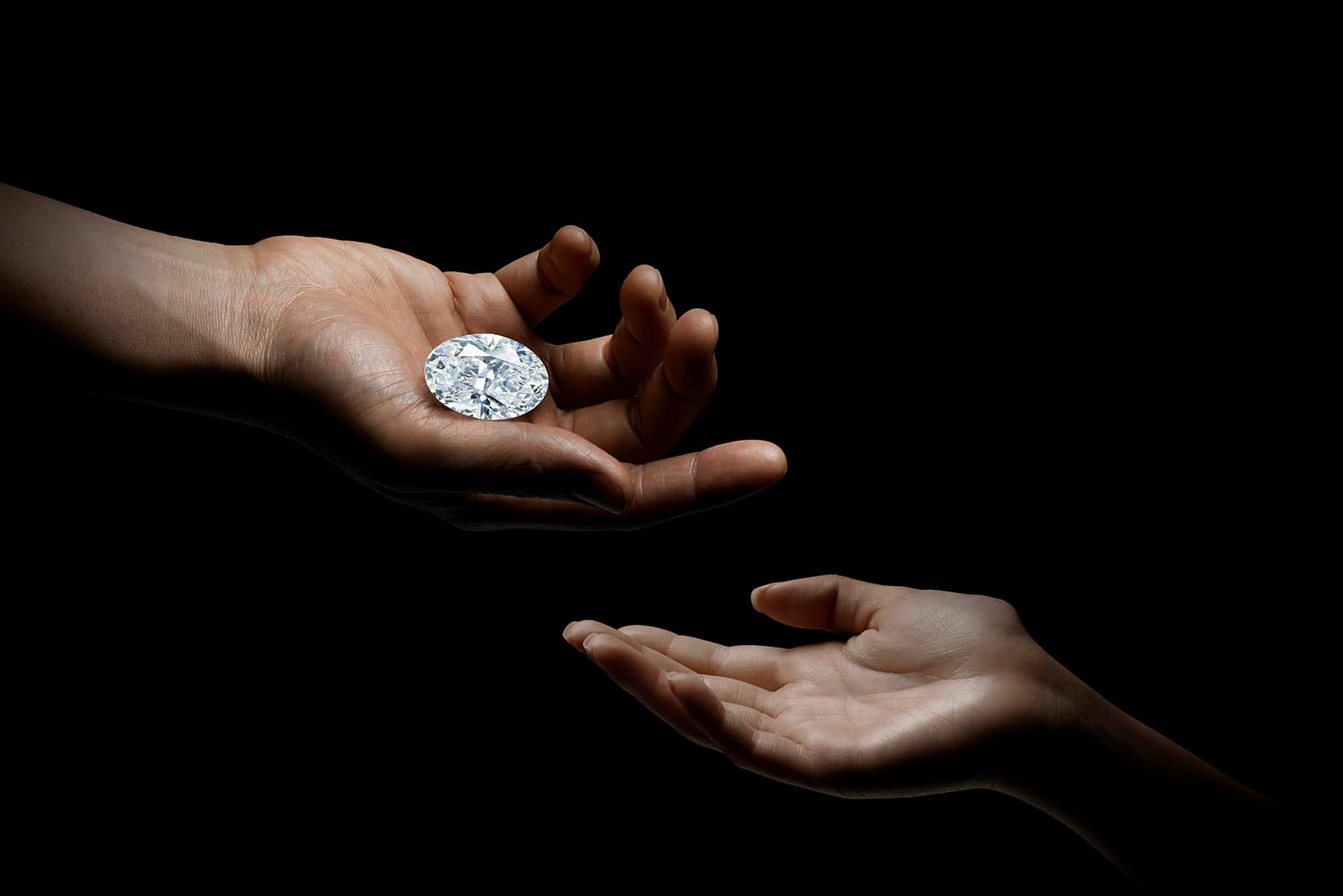 The 102.39 carat D-colour, flawless Type IIa diamond auctioned without a reserve by Sotheby's