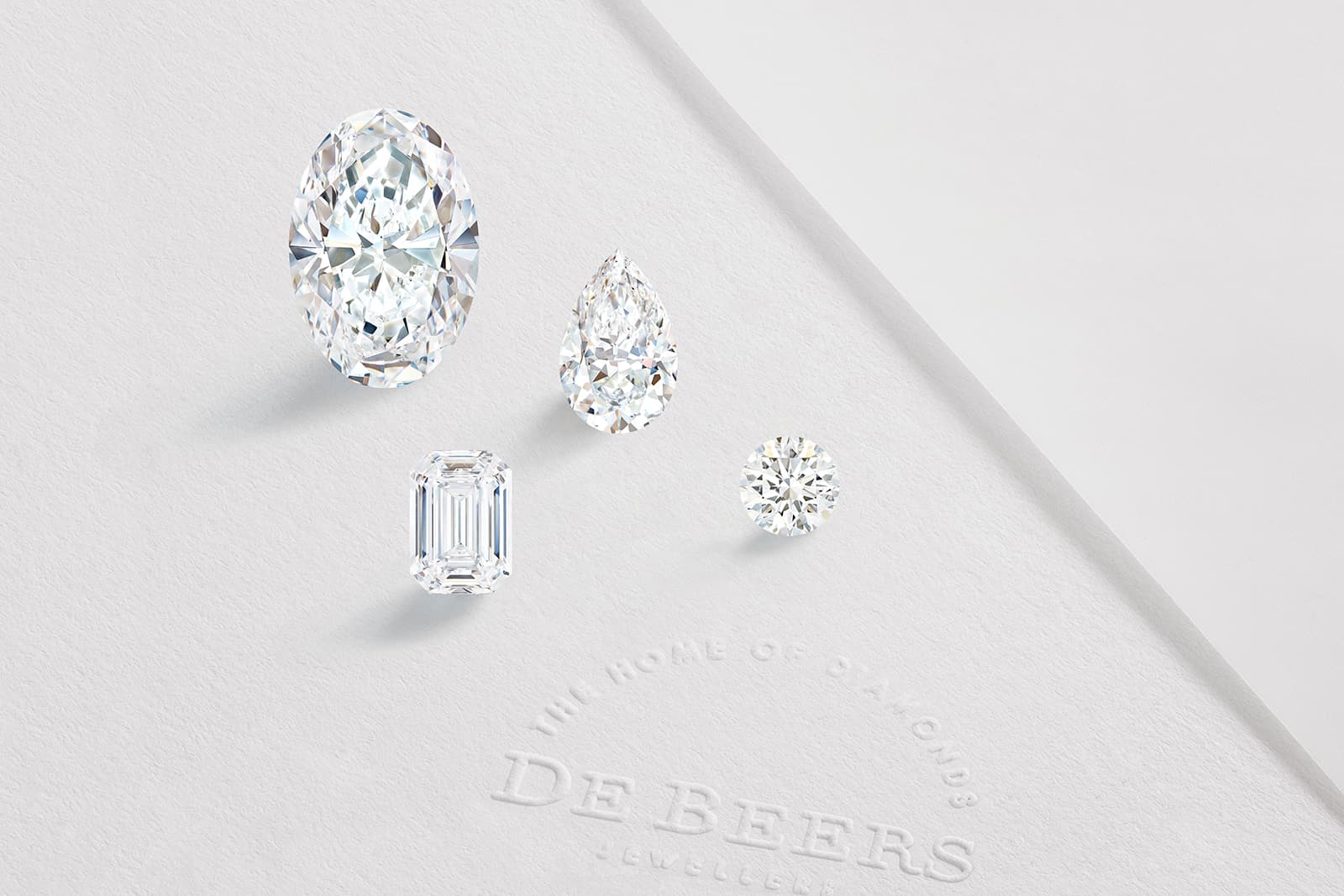 Four diamonds in the De Beers 1888 Master Diamonds Collection cut from an original rough stone of 121.87 carats 