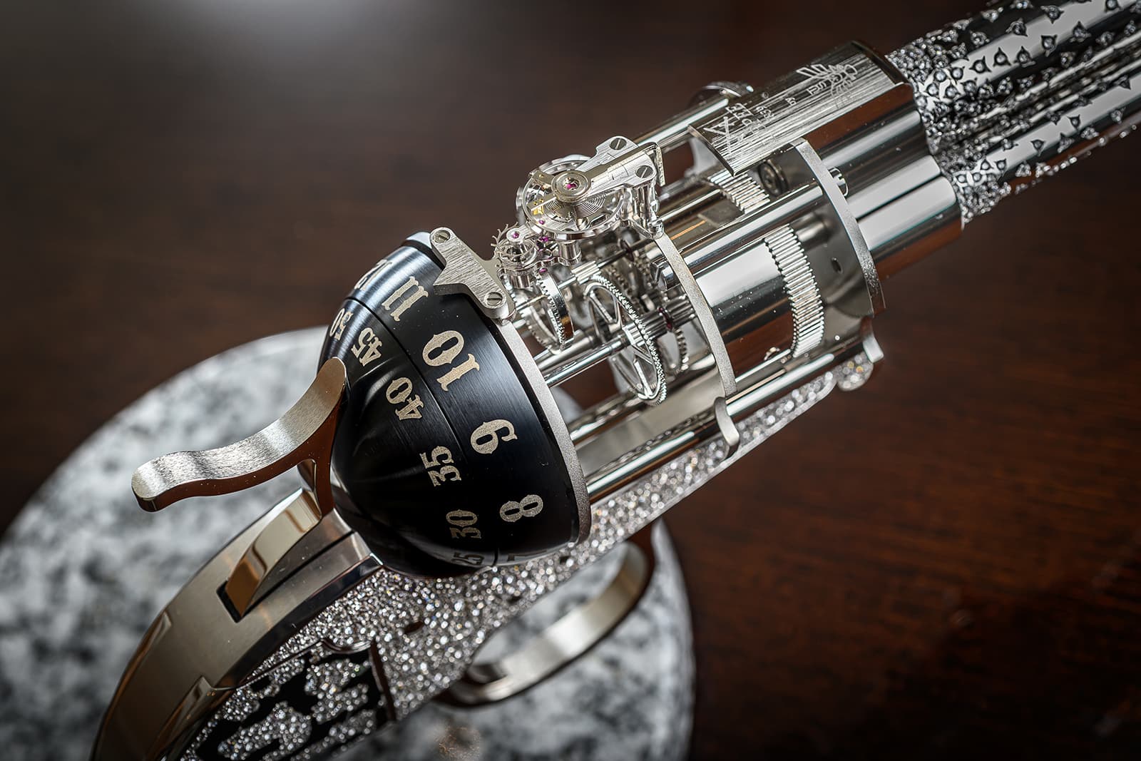  The Unnamed Society 'The Diamond' table clock features a movement crafted by Swiss clockmaker, L’Épée