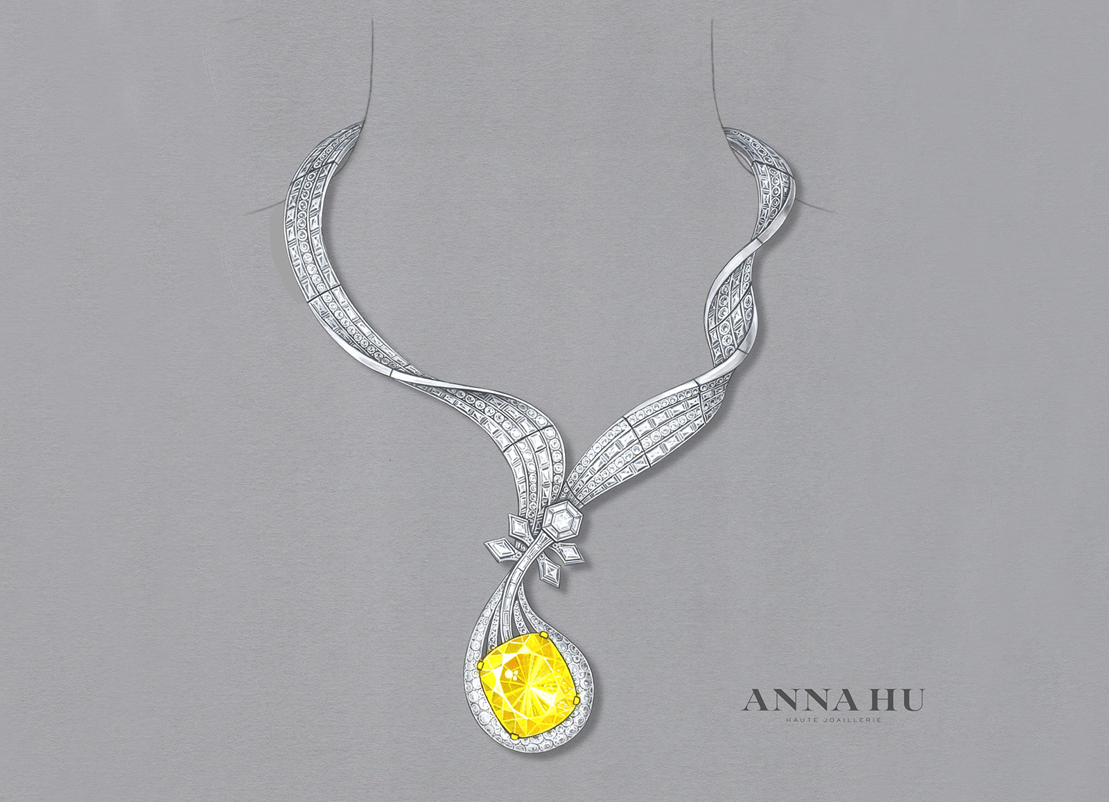  Anna Hu necklace with a cushion-shaped fancy intense yellow diamond weighing 100.02 carats