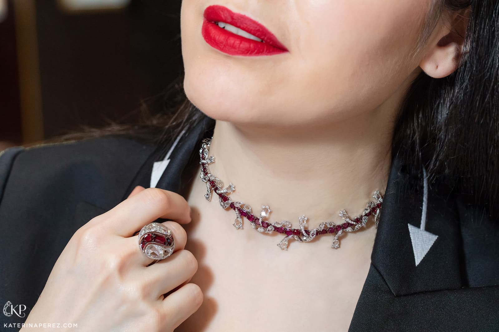  VAK necklace and ring with rubies and diamonds
