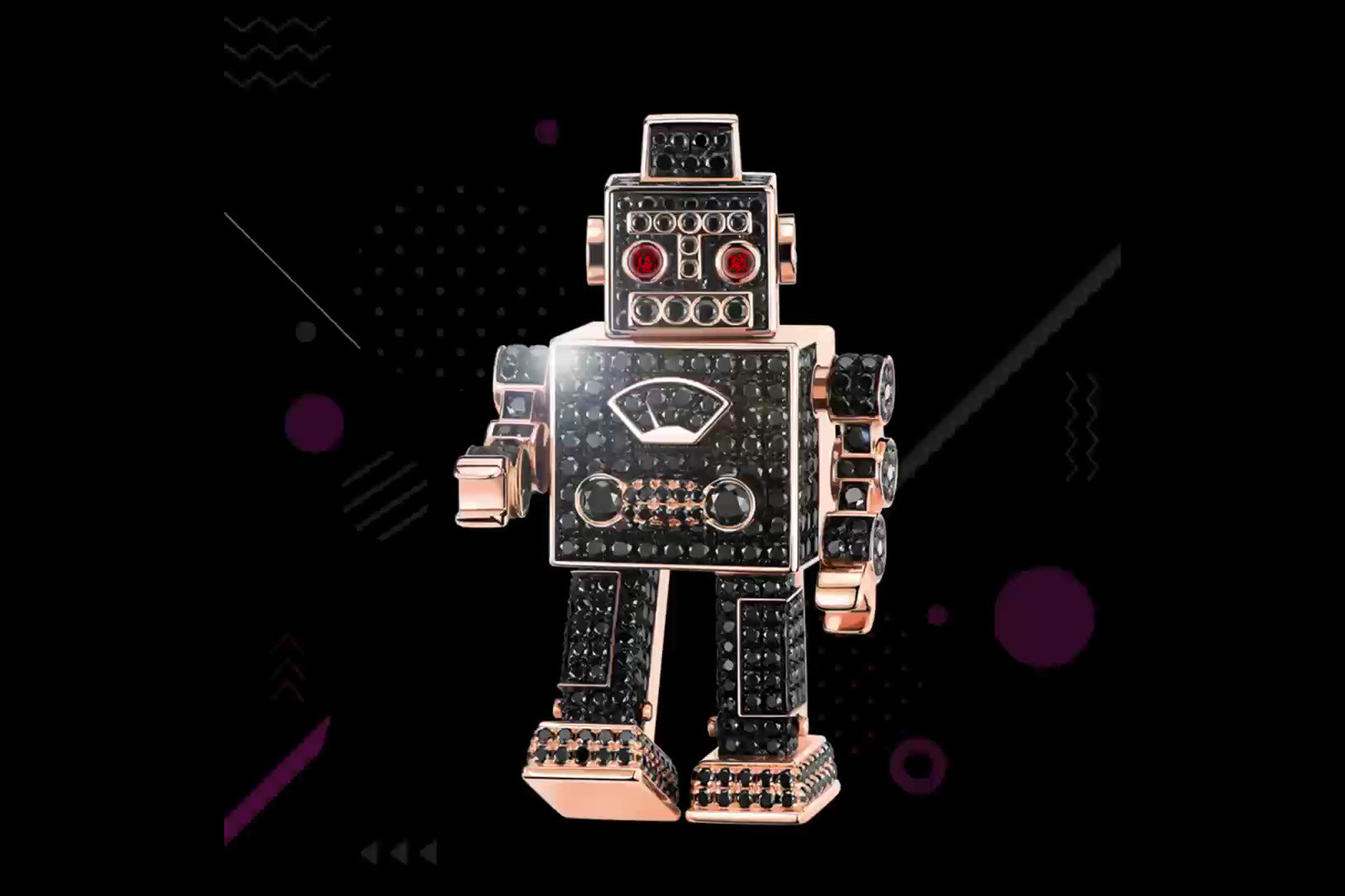 Queelin Roobot pendant with black diamonds in rose gold 