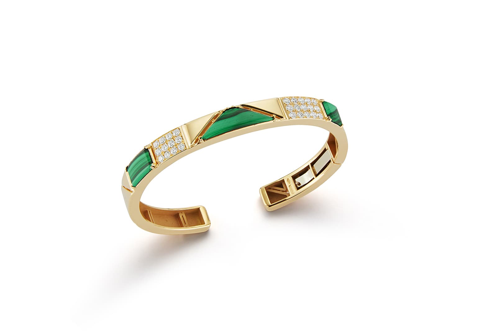  Miseno Baia cuff bracelet in yellow gold, malachite and diamonds