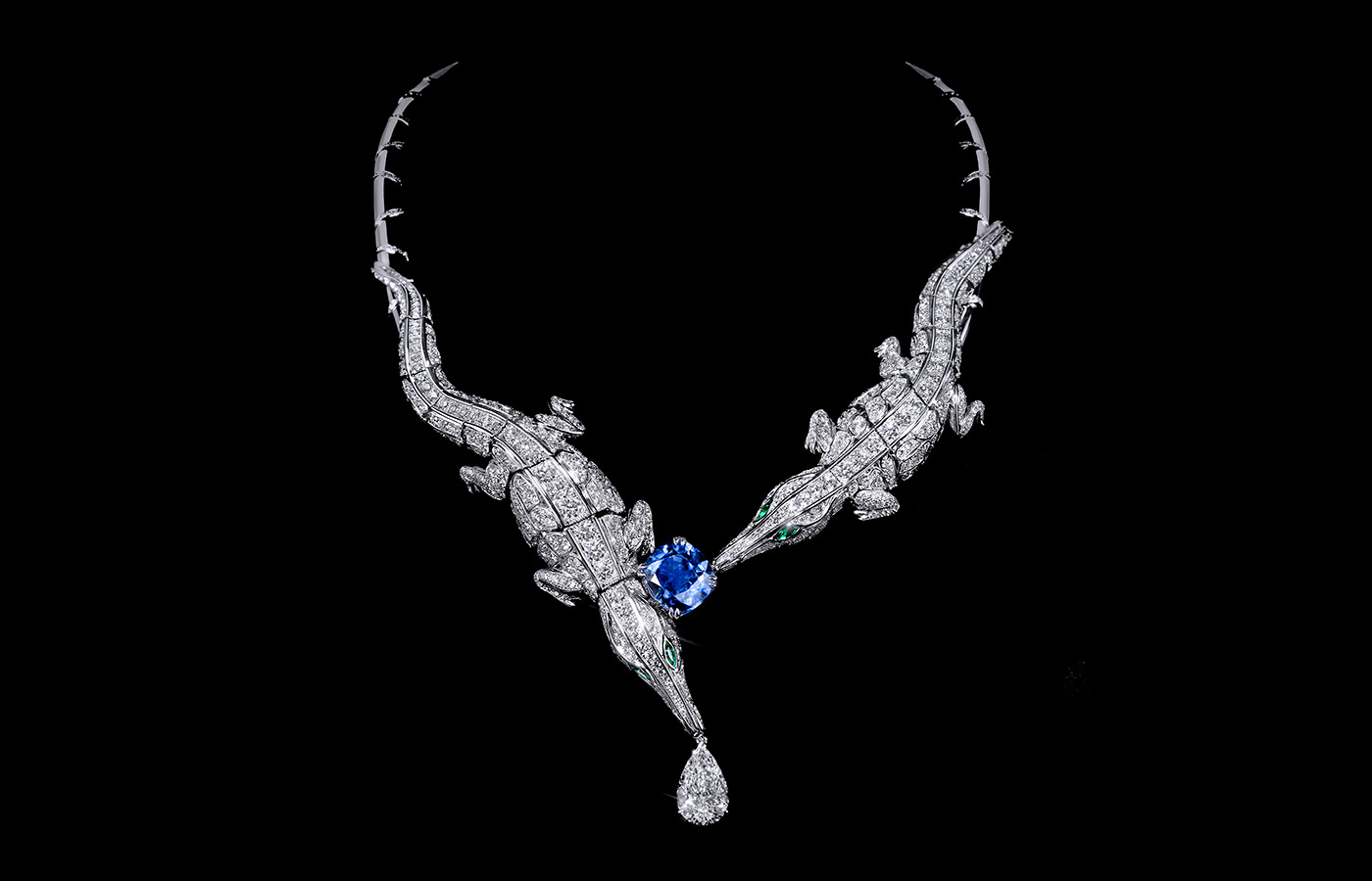 ORLOV Croco Dream Diamond Crocodile necklace set with a Burmese ‘royal blue’ natural sapphire 