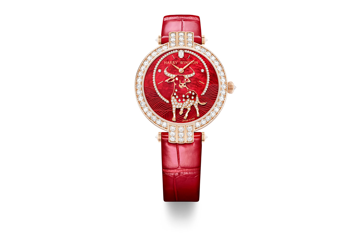  The HW Harry Winston Premier Chinese New Year Ox Automatic watch is set with 103 brilliant-cut diamonds