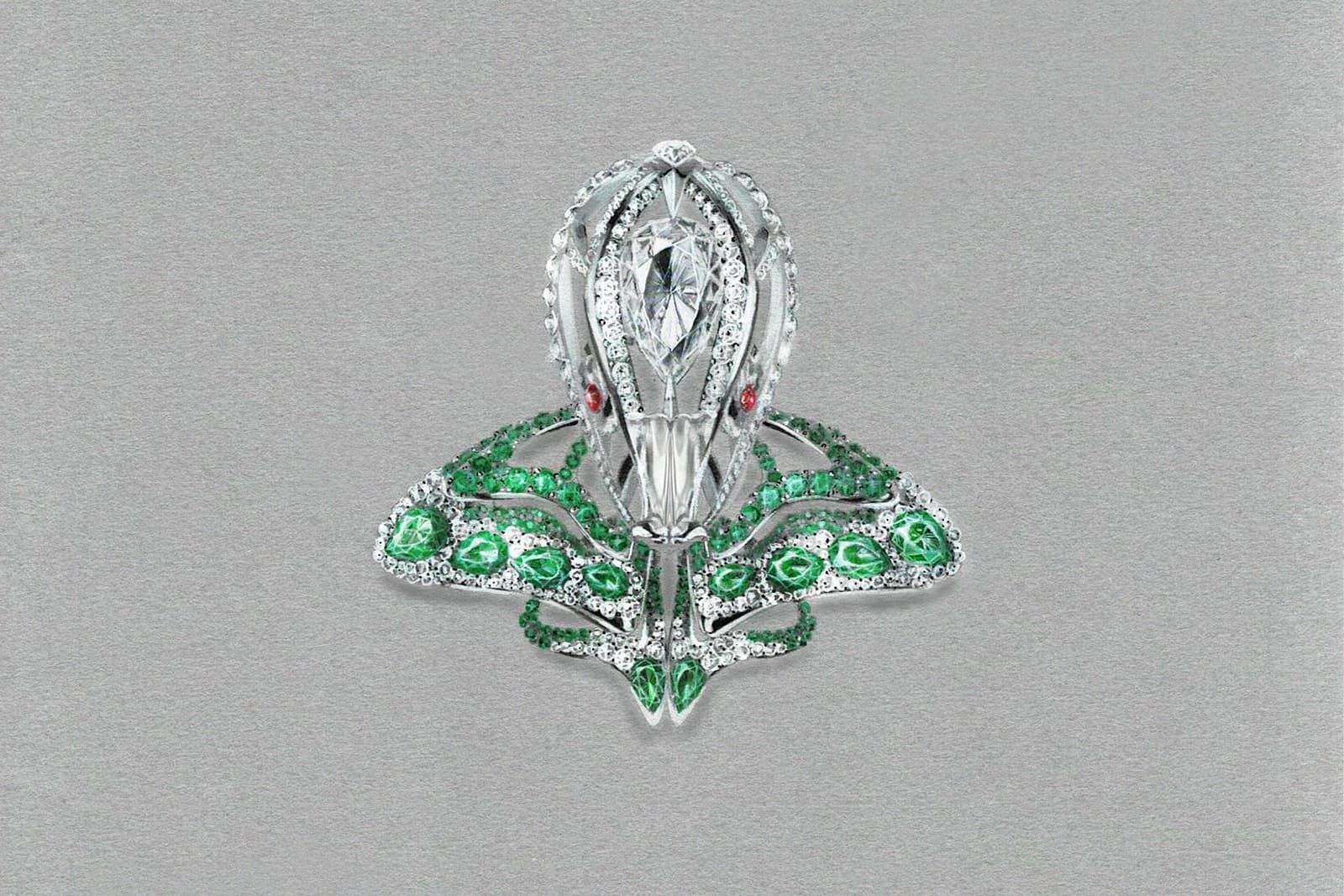 A gouache painting by Dennis Song of his Le Proie du Serpent brooch