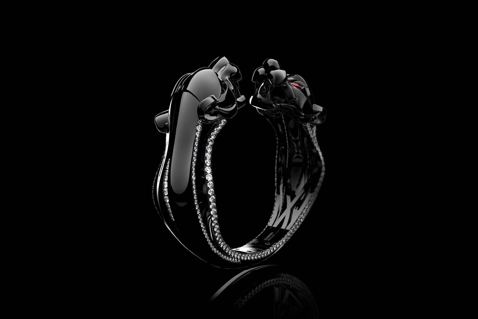  Ming Song Haute Joaillerie Le Lion Noir cuff bracelet in black gold with rubies and diamonds