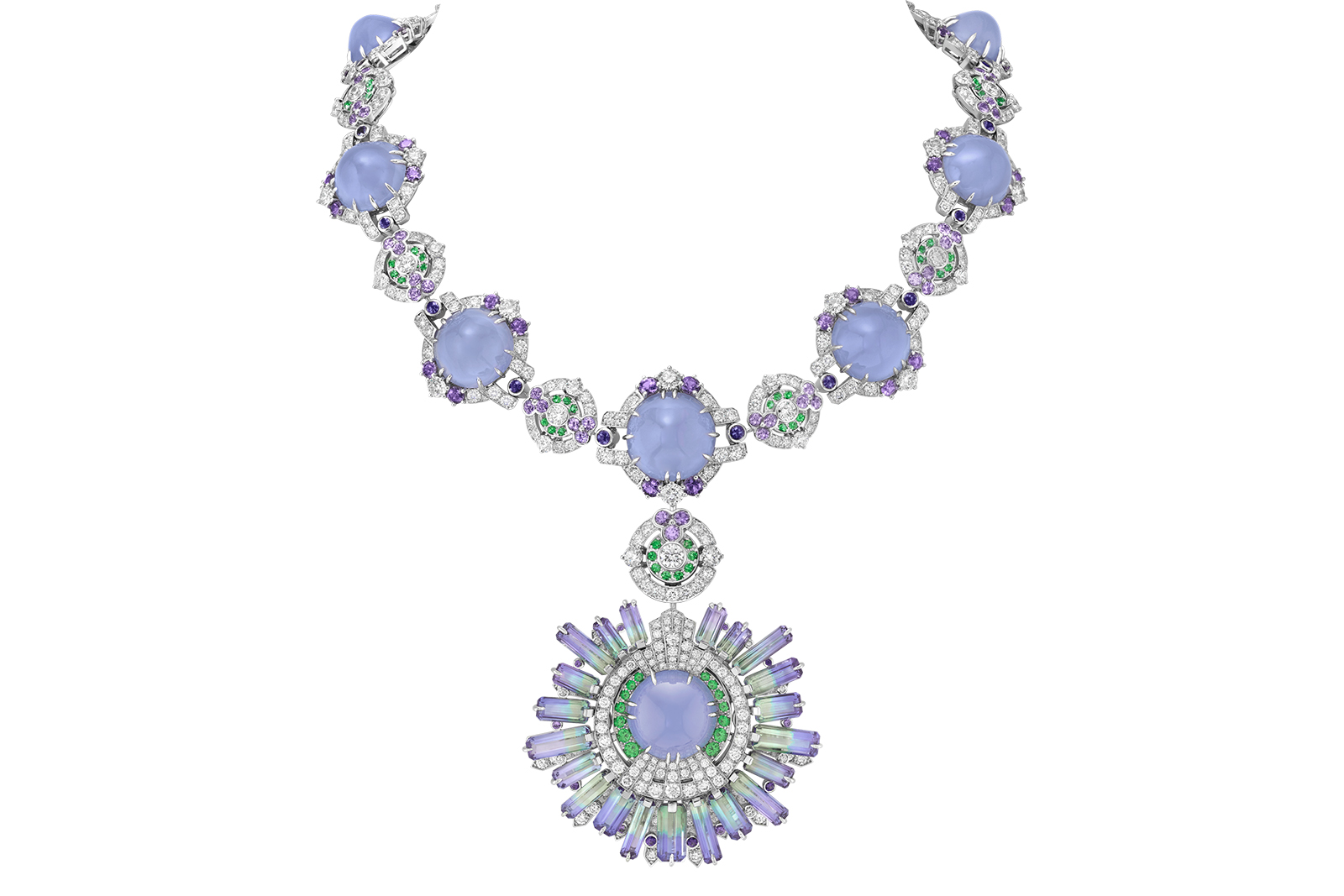 Van Cleef & Arpels Céphéide necklace with mauve chalcedony cabochons from the Sous les Étoiles High Jewellery collection  