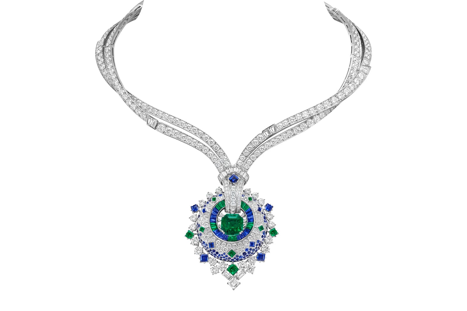  Van Cleef & Arpels Acontia necklace with a 5.23 carat octagonal-cut Colombian emerald from the Sous les Étoiles High Jewellery collection