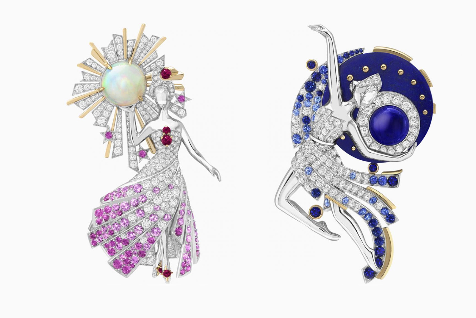 Van Cleef & Arpels Déesse Mercure and Déesse Neptune brooches from the Sous les Étoiles High Jewellery collection