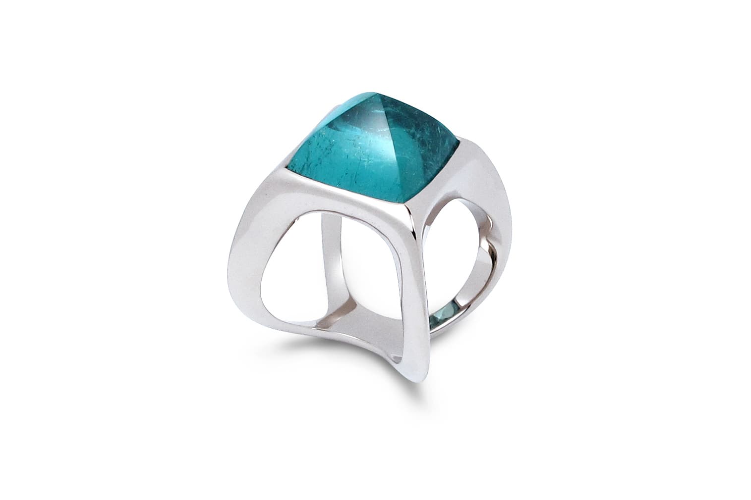  Amélie Viaene Phoenix ring with a tourmaline sugarloaf cabochon in white gold 