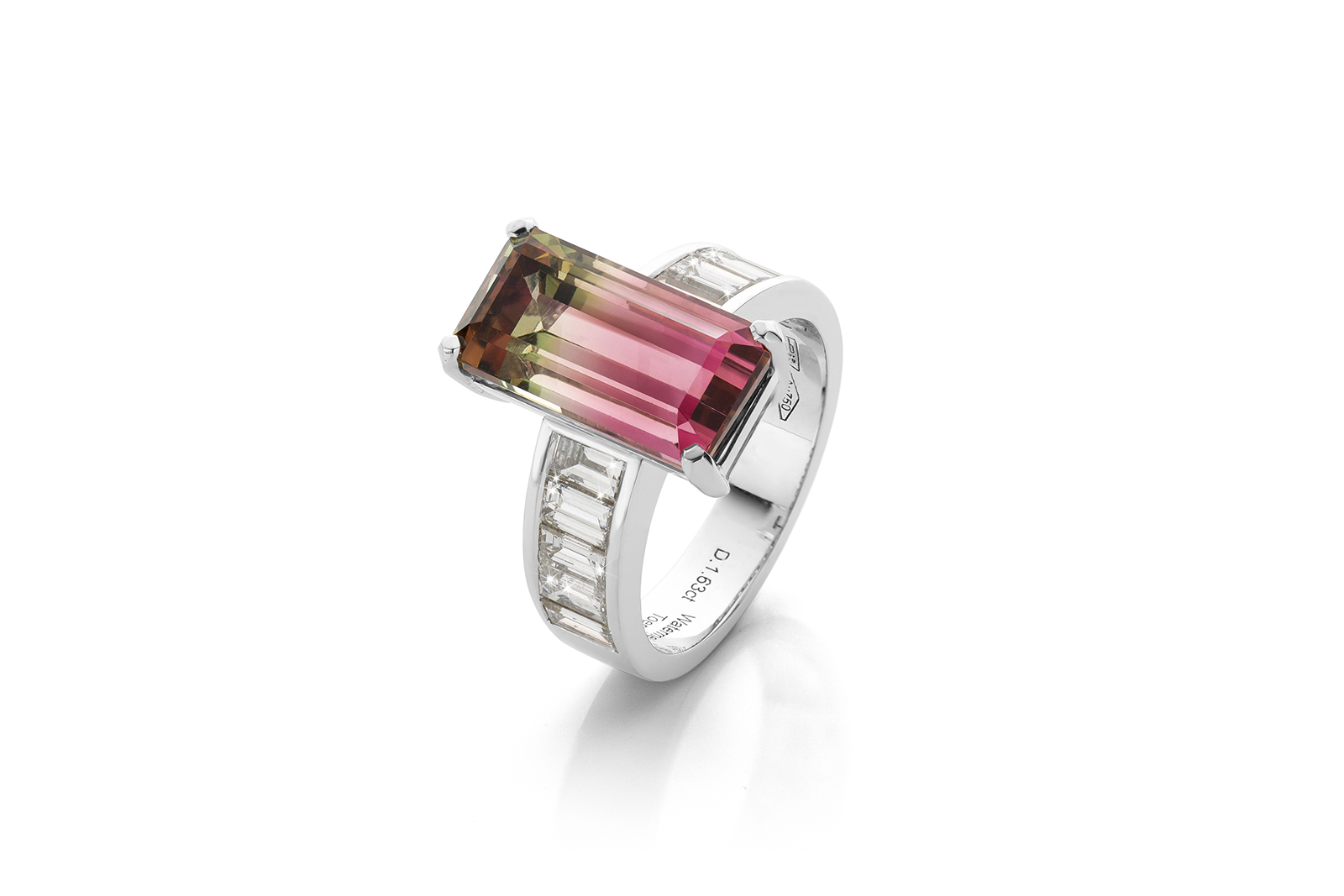  Jochen Leën Ipanema ring with a 7.2 carat watermelon tourmaline and diamonds in white gold