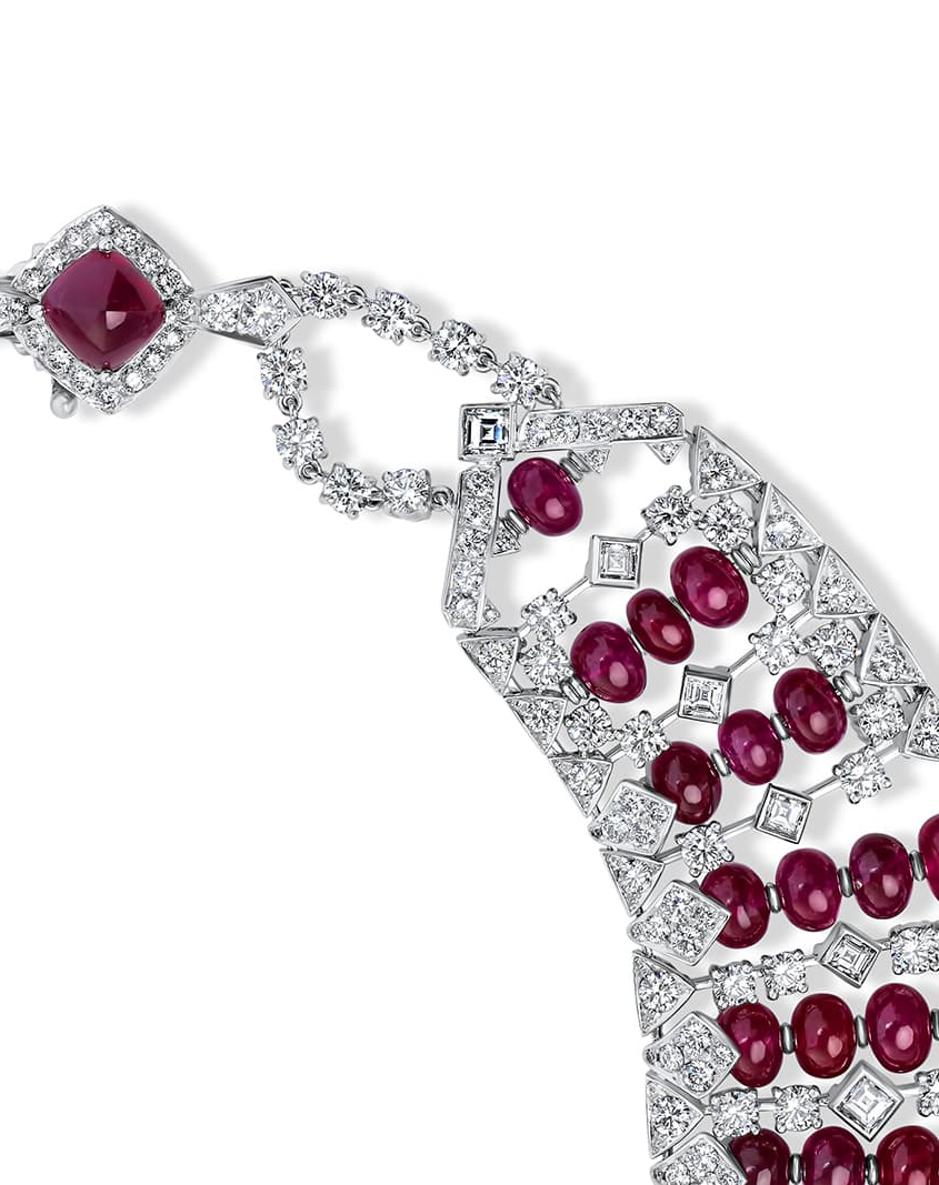  A closer look at the David Morris Rubia cabochon choker with Burmese ruby beads and sugarloaf cabochons from the Renaissance High Jewellery collection 