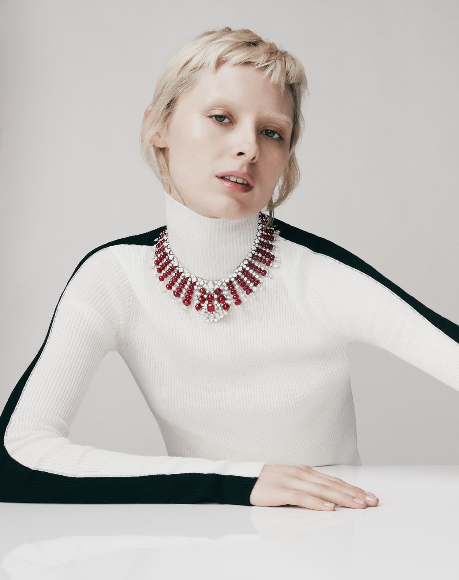 David Morris Rubia cabochon choker with 380 carats of Burmese rubies and pear, square, oval and round-cut diamonds from the Renaissance High Jewellery collection