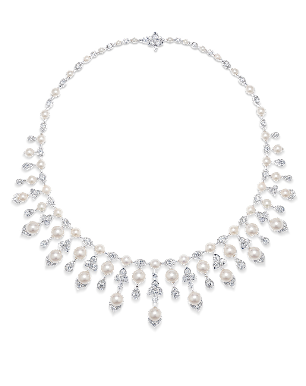  David Morris Renaissance High Jewellery collection Purity Trillium necklace with 91 carats of Akoya pearls and 13 carats of round-cut white diamonds in white gold 