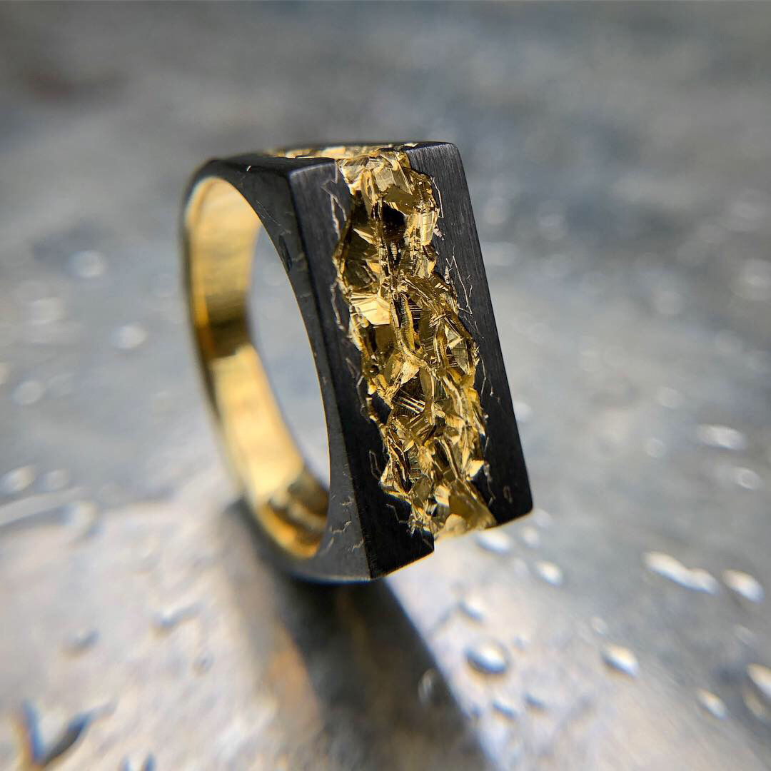  Castro Smith Hellsgate 12 ring in silver with black rhodium and 24k yellow gold plate