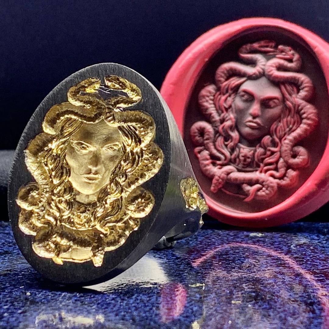  Przemyslaw Beres Medusa engraving, carved in reverse, and shown in wax 