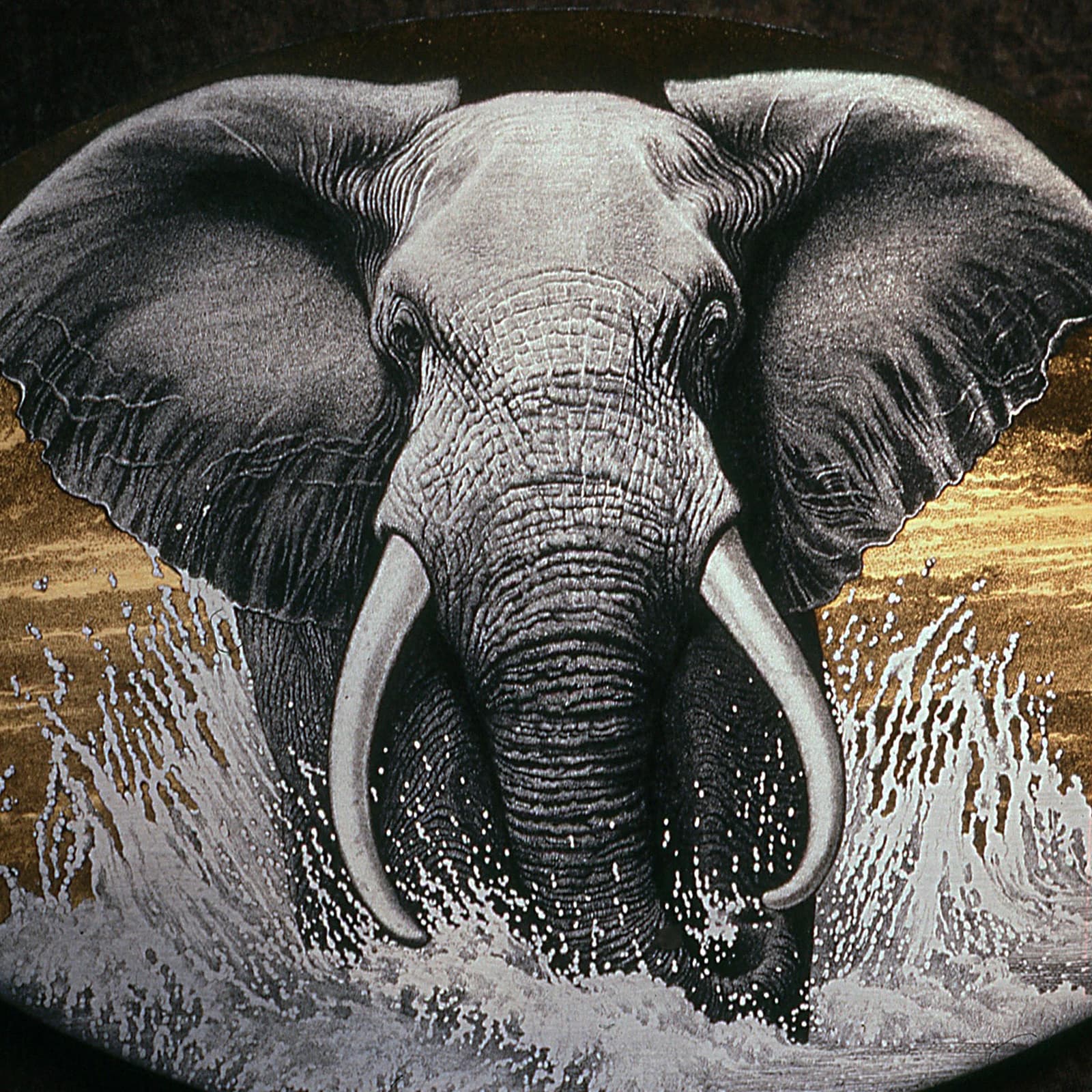  Elephant belt buckle engraved in steel and gold by Firmo Fracassi