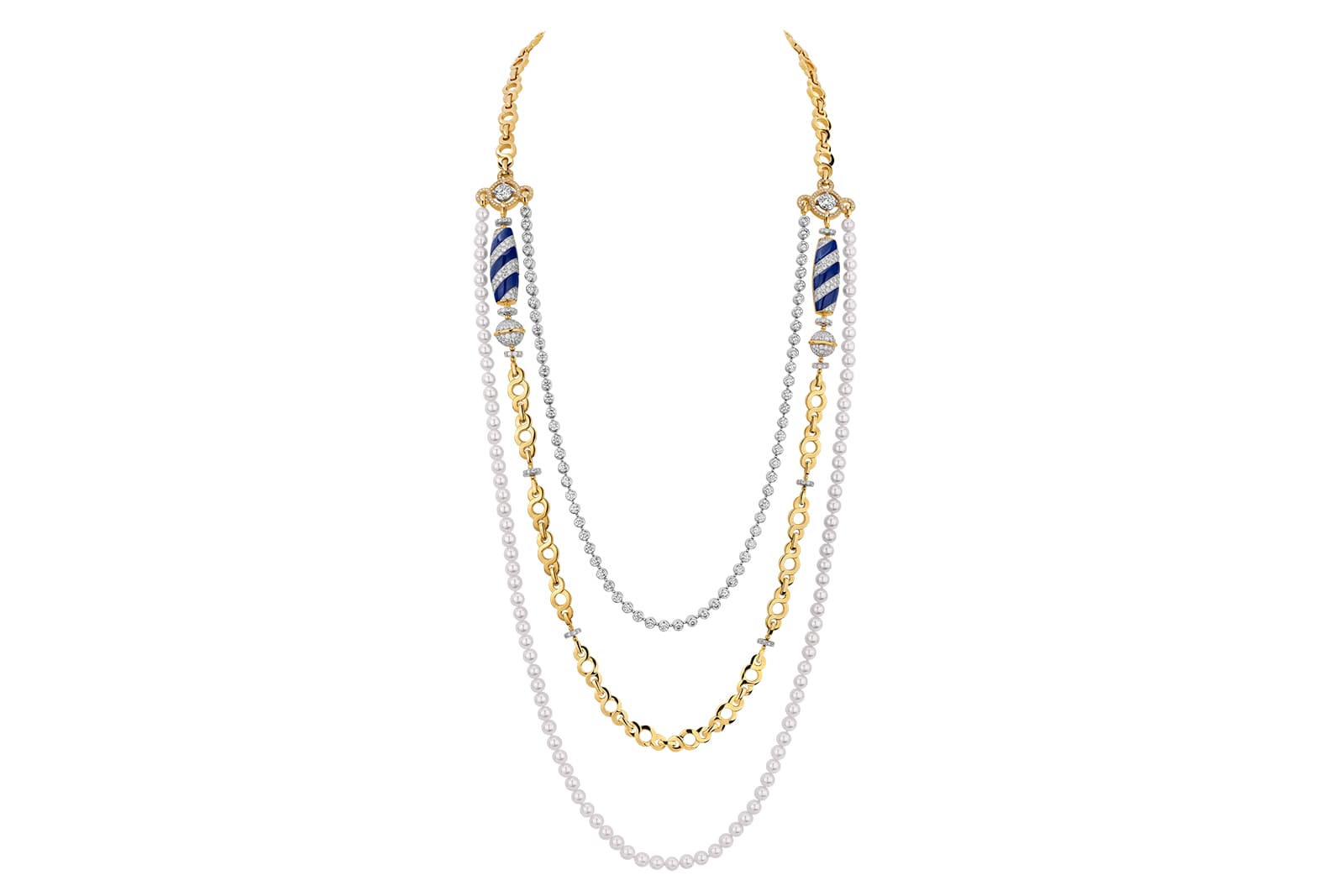  Chanel Escale à Venise High Jewellery Collection Volute Vénitienne necklace in white gold, yellow gold, diamonds, lapis lazuli and cultured pearls 