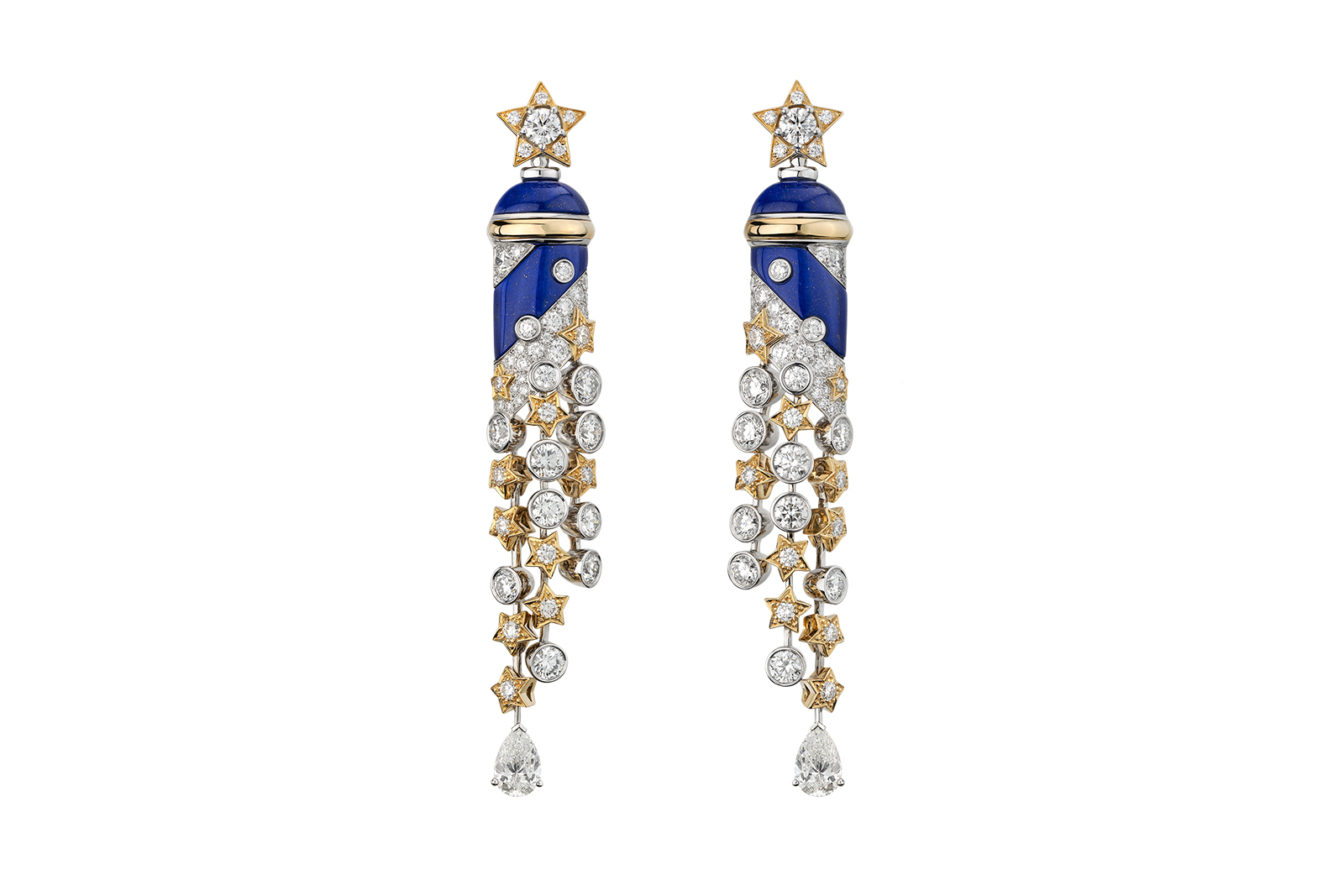  Chanel Escale à Venise High Jewellery Collection Volute Marine earrings in white gold, yellow gold, diamonds and lapis lazuli 