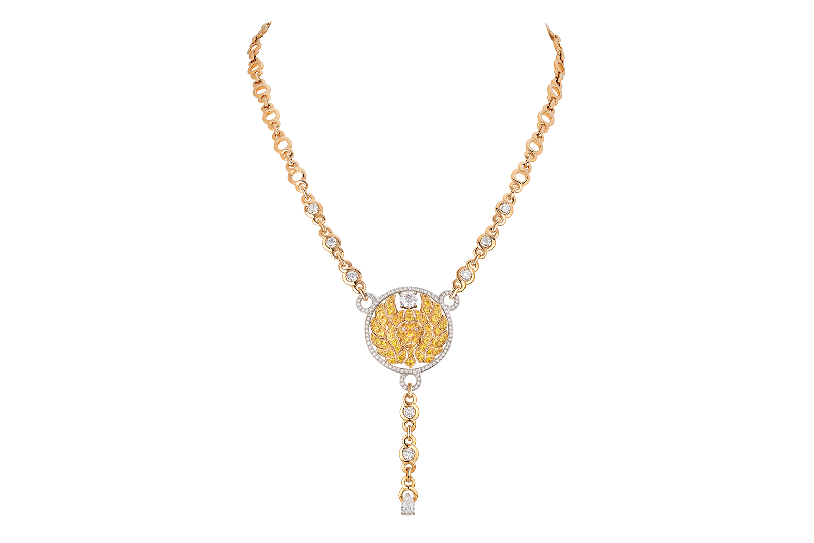  Chanel Escale à Venise High Jewellery Collection Lion Emblématique necklace in yellow gold, platinum, diamonds and yellow sapphires