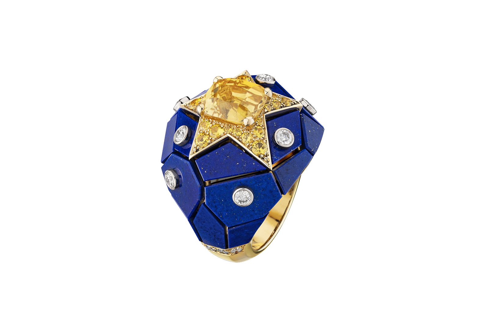  Chanel Escale à Venise High Jewellery Collection Constellation Astrale ring in white gold, yellow gold, diamonds, yellow sapphires and lapis lazuli
