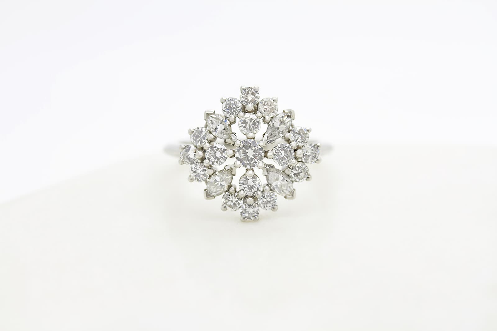  Taylor & Hart round and marquise diamond cluster engagement ring